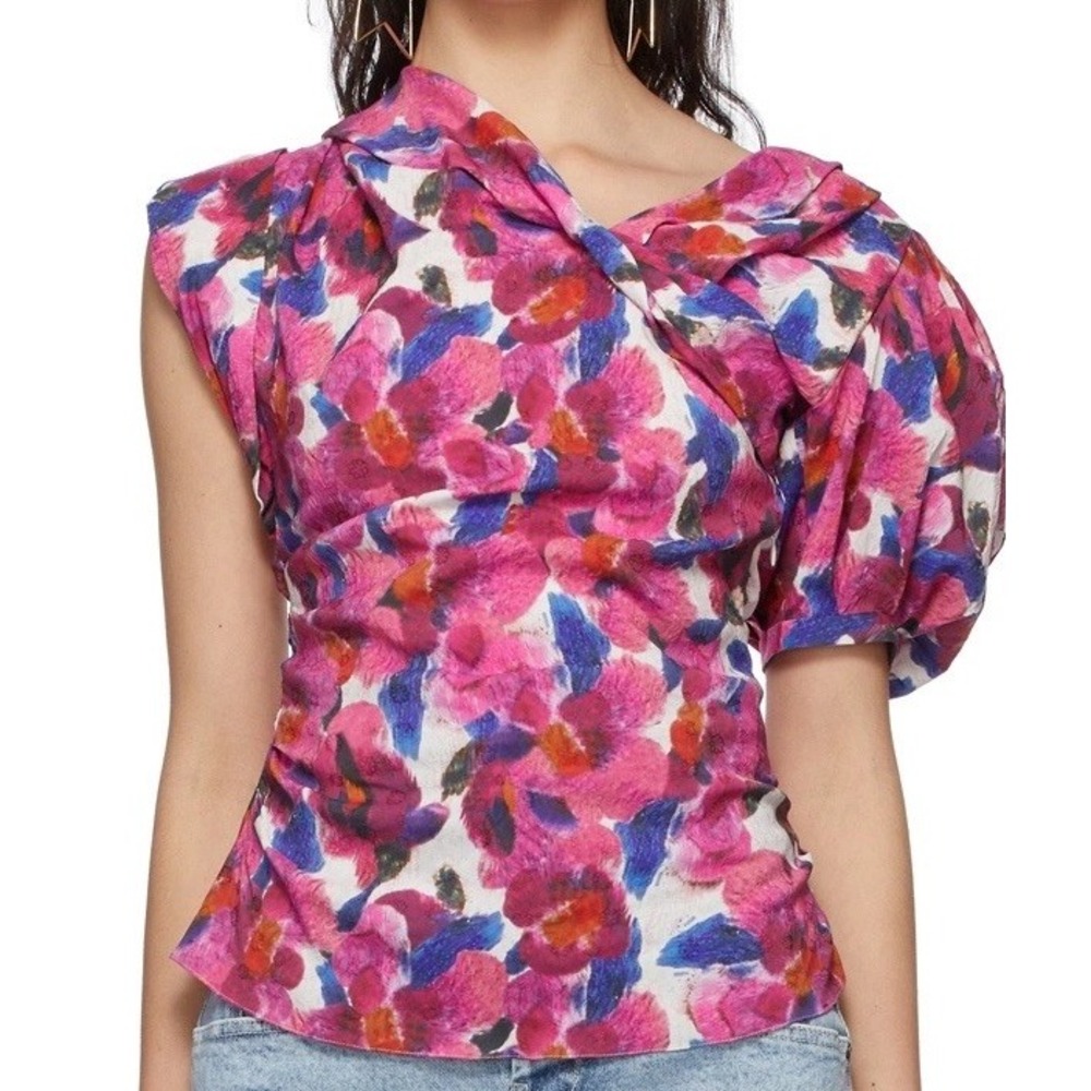 Isabel Marant Madinea Top Size 34 Pink Floral Silk Blouse Asymmetric